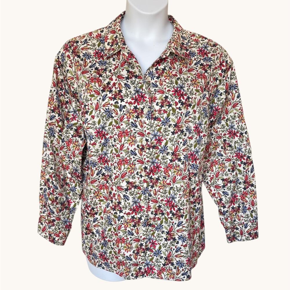 Foxcroft for Appleseeds Cotton Floral Long Sleeve Button Up Shirt Plus size 22W